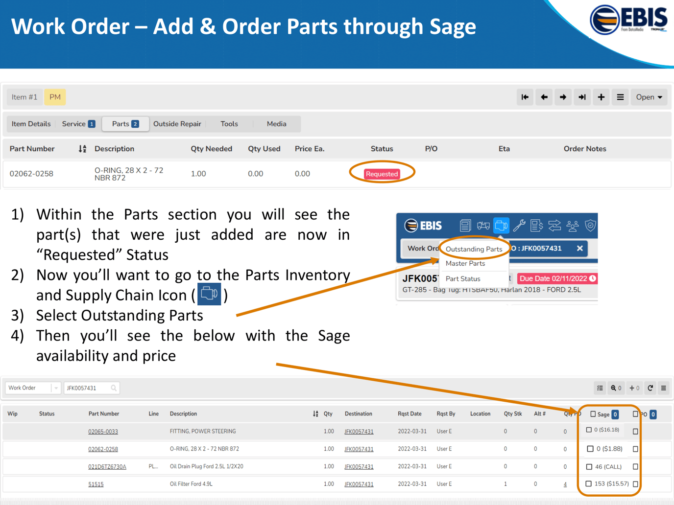 Adding parts through Sage Parts integration